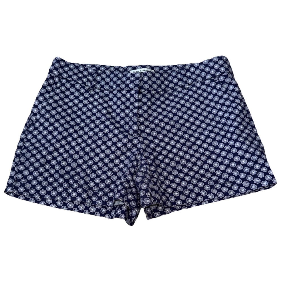 Dalia Collection Womens Chino Shorts Blue Ikat Cotton Stretch Zip Pockets 4